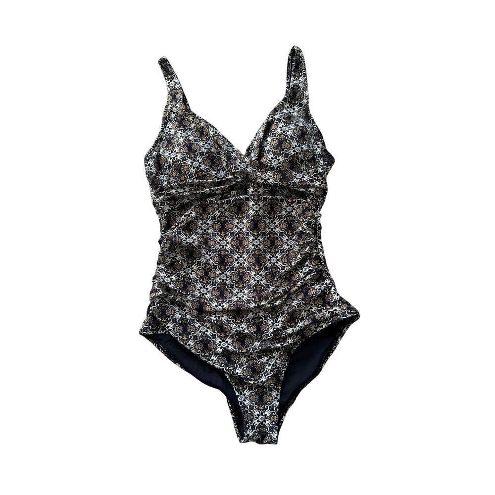 NIPTUCK One Piece swim suit, size women's 8, Black & Tan print